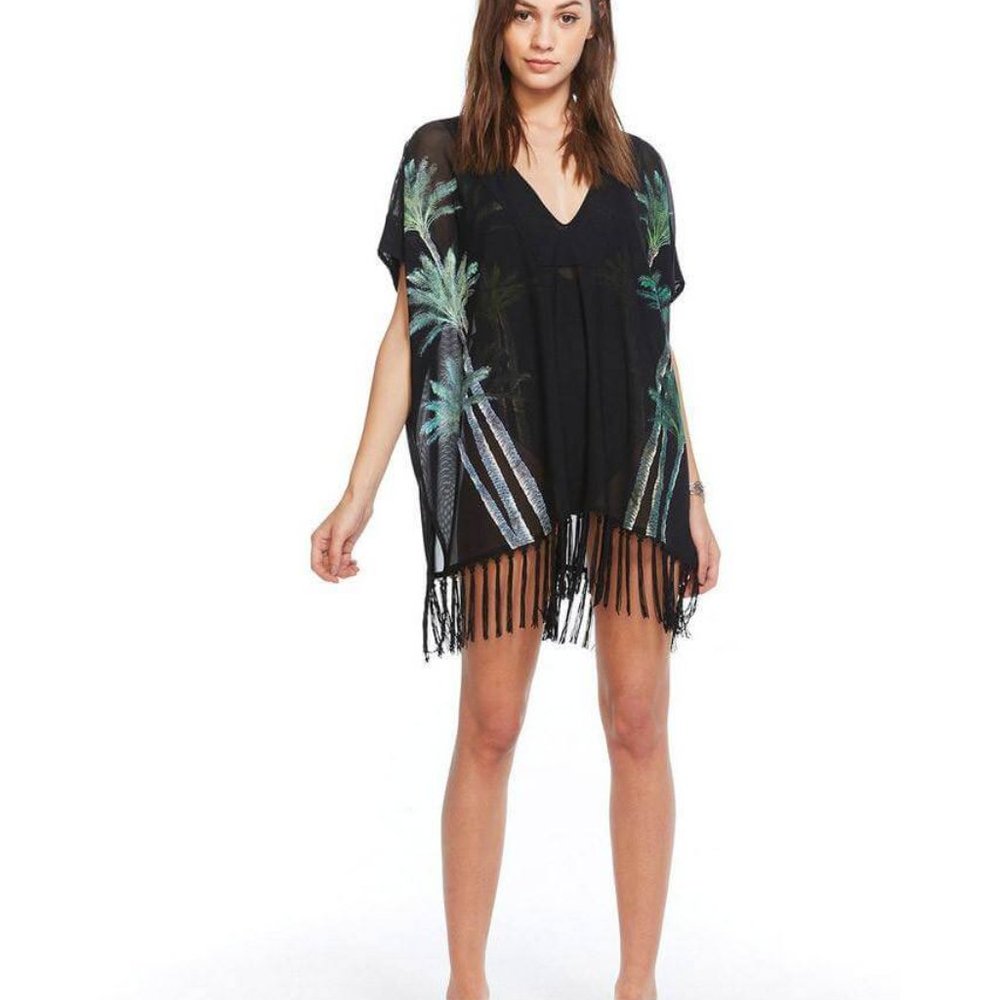 Chaser Printed Palm Tree Coverup Xs/S Black